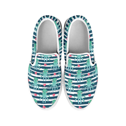 Cute Octopus Pattern Print White Slip On Shoes