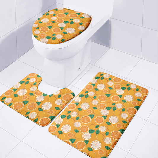 Cute Orange Fruit Pattern Print 3 Piece Bath Mat Set