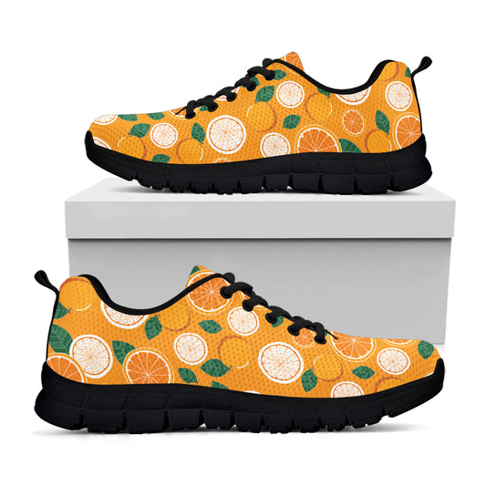Cute Orange Fruit Pattern Print Black Sneakers