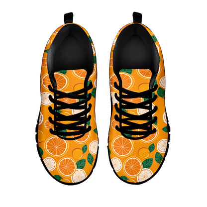 Cute Orange Fruit Pattern Print Black Sneakers