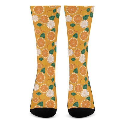 Cute Orange Fruit Pattern Print Crew Socks