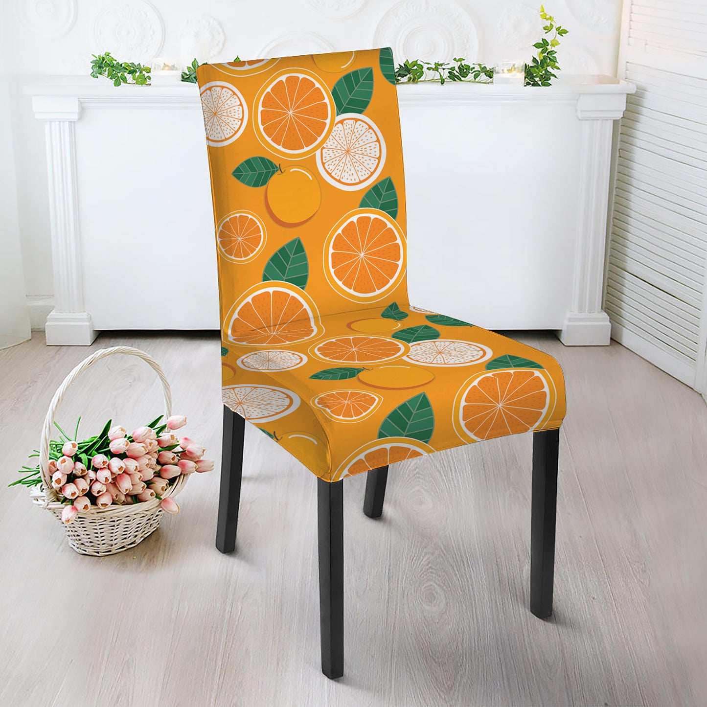 Cute Orange Fruit Pattern Print Dining Chair Slipcover