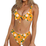 Cute Orange Fruit Pattern Print Front Bow Tie Bikini