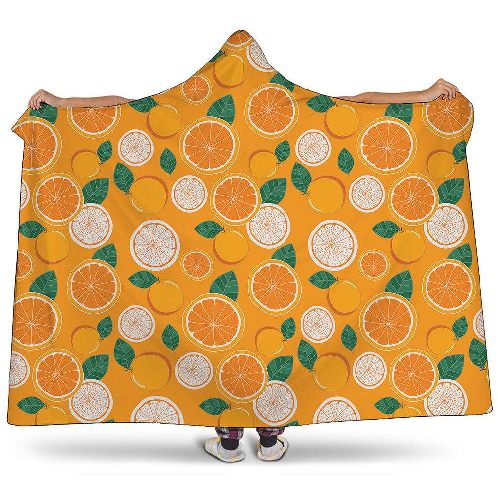 Cute Orange Fruit Pattern Print Hooded Blanket