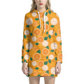 Cute Orange Fruit Pattern Print Pullover Hoodie Dress