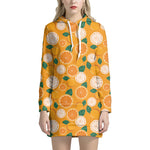 Cute Orange Fruit Pattern Print Hoodie Dress