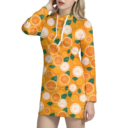 Cute Orange Fruit Pattern Print Hoodie Dress
