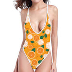 Cute Orange Fruit Pattern Print One Piece High Cut Swimsuit