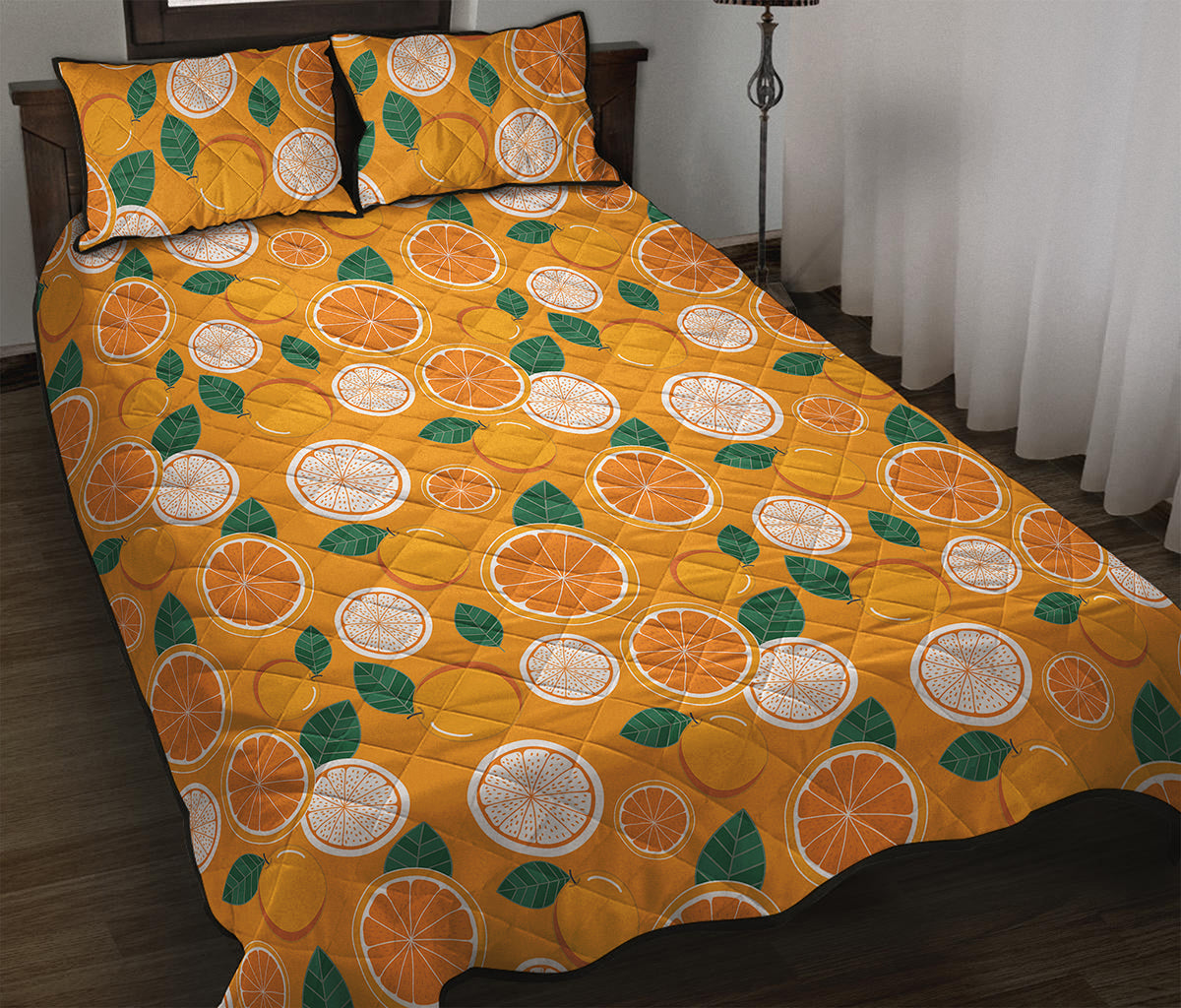 Cute Orange Fruit Pattern Print Quilt Bed Set