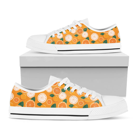 Cute Orange Fruit Pattern Print White Low Top Shoes