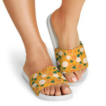 Cute Orange Fruit Pattern Print White Slide Sandals