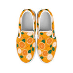 Cute Orange Fruit Pattern Print White Slip On Shoes