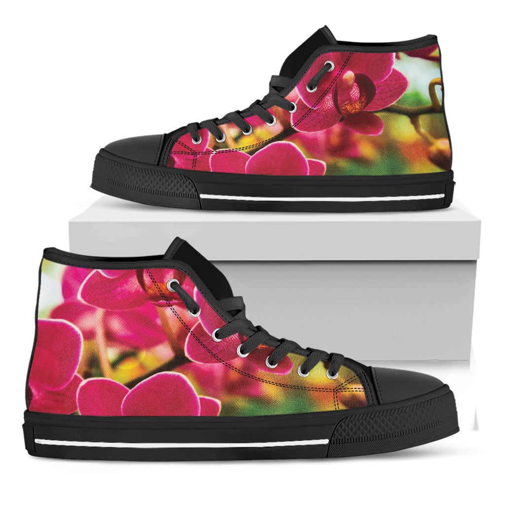 Cute Orchid Print Black High Top Shoes