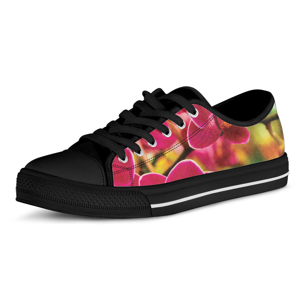 Cute Orchid Print Black Low Top Shoes