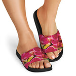 Cute Orchid Print Black Slide Sandals
