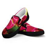 Cute Orchid Print Black Slip On Shoes