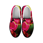Cute Orchid Print Black Slip On Shoes