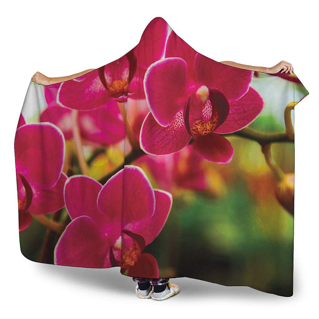 Cute Orchid Print Hooded Blanket