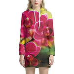Cute Orchid Print Hoodie Dress