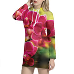 Cute Orchid Print Hoodie Dress