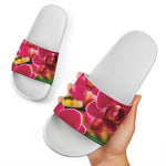 Cute Orchid Print White Slide Sandals