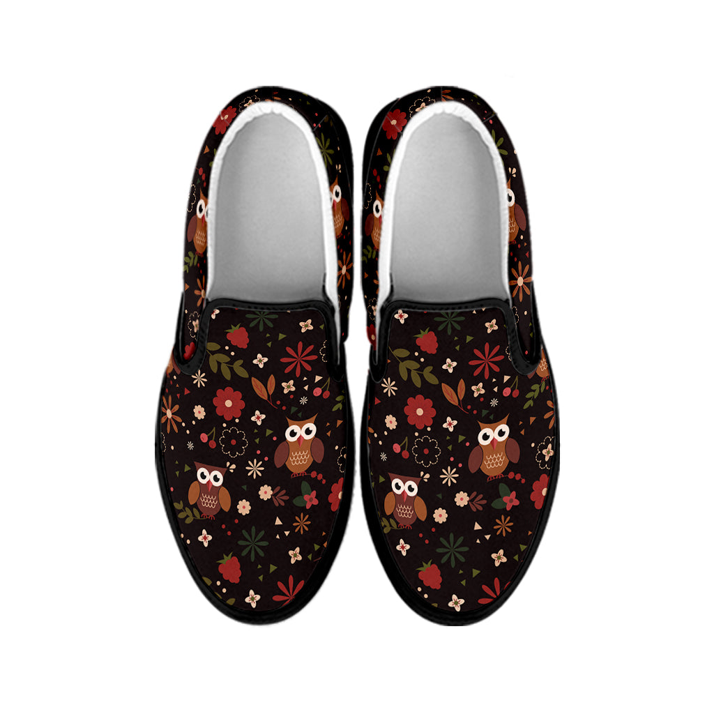 Cute Owl Print Black Slip On Shoes