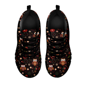 Cute Owl Print Black Sneakers