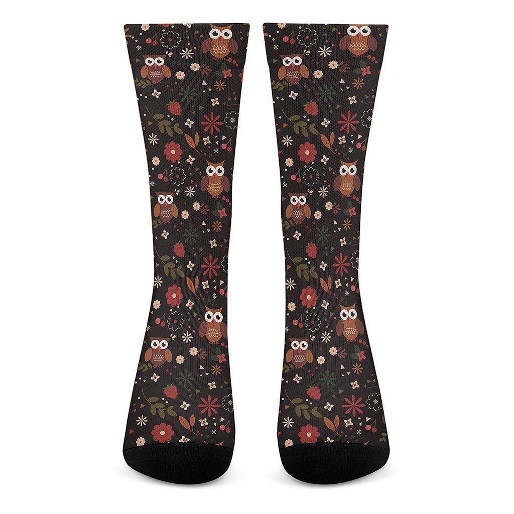 Cute Owl Print Crew Socks