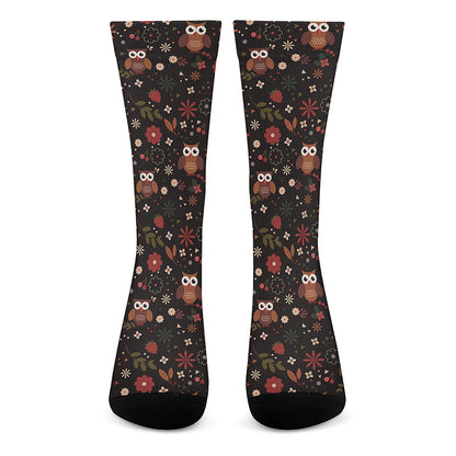 Cute Owl Print Crew Socks