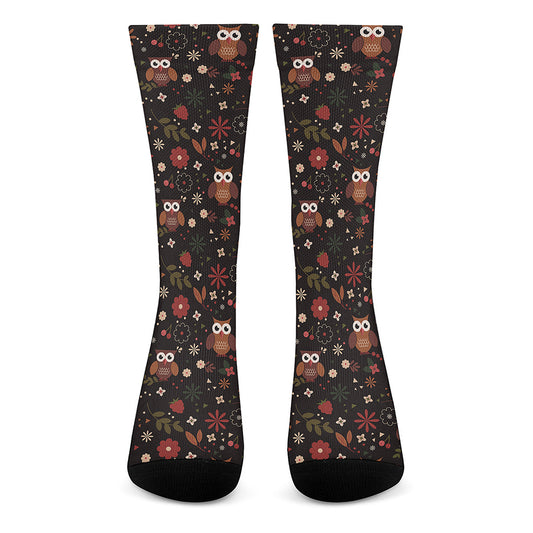 Cute Owl Print Crew Socks