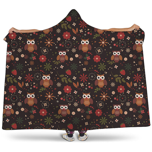 Cute Owl Print Hooded Blanket