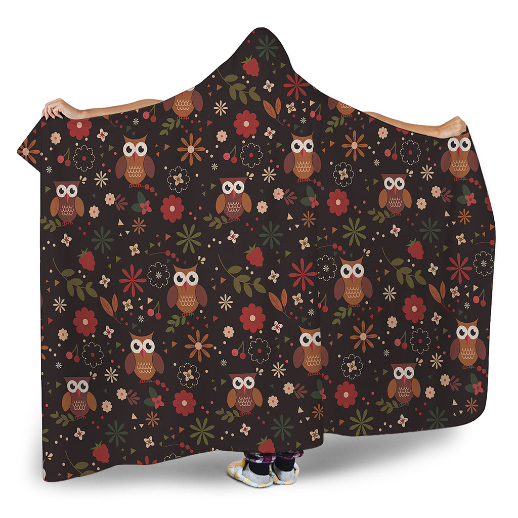 Cute Owl Print Hooded Blanket