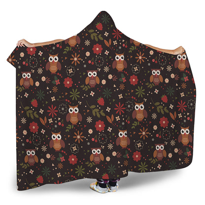 Cute Owl Print Hooded Blanket