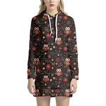 Cute Owl Print Hoodie Dress