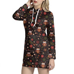 Cute Owl Print Hoodie Dress