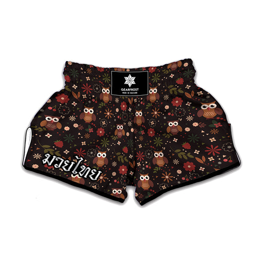 Cute Owl Print Muay Thai Boxing Shorts