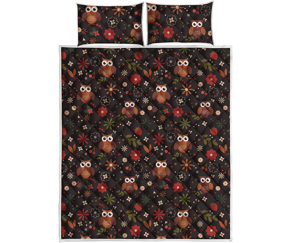 Cute Owl Print Quilt Bed Set