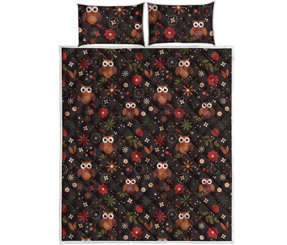 Cute Owl Print Quilt Bed Set