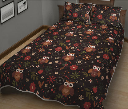 Cute Owl Print Quilt Bed Set
