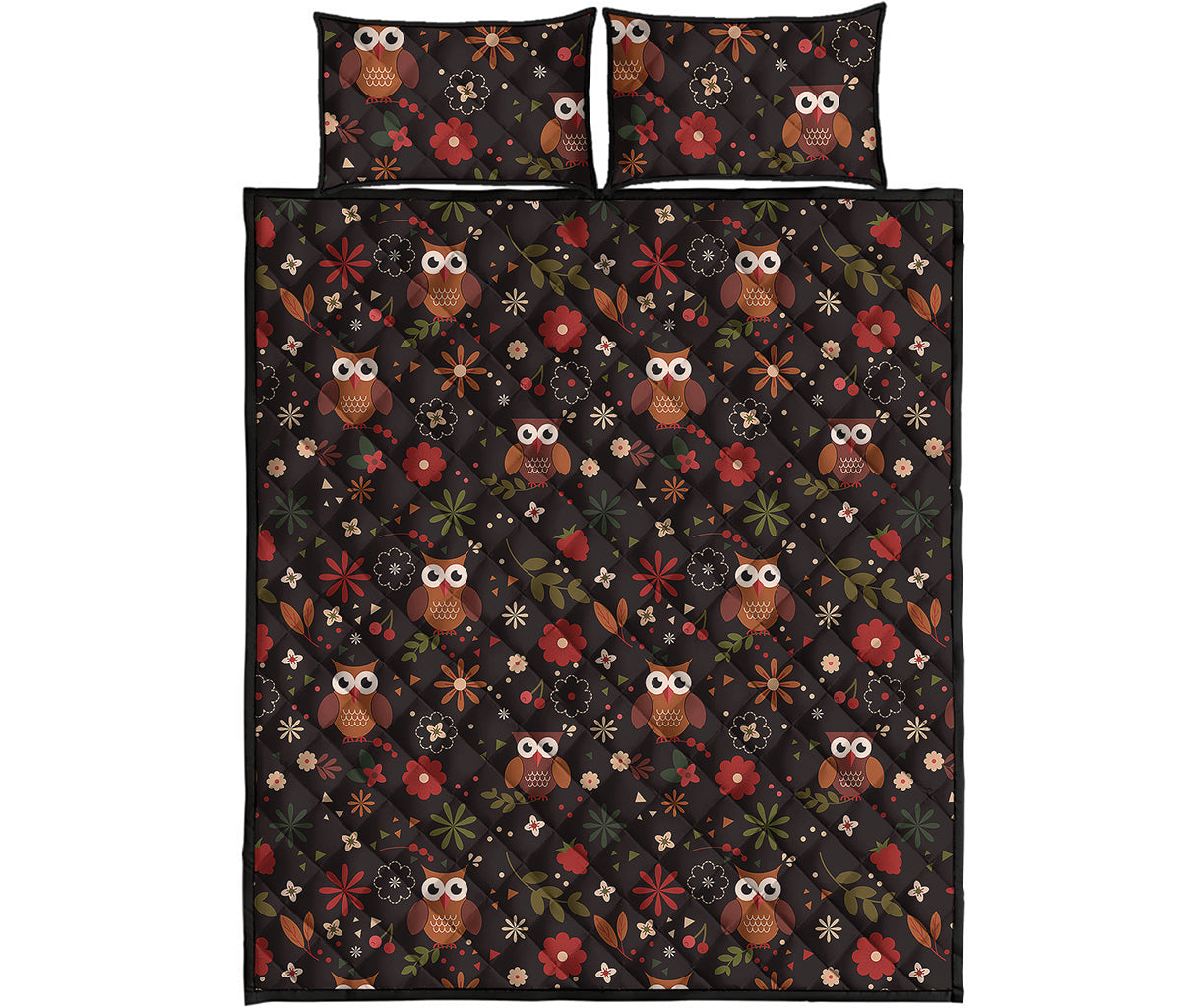 Cute Owl Print Quilt Bed Set
