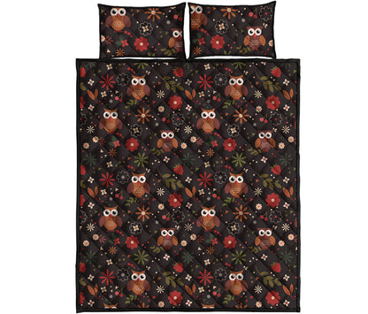 Cute Owl Print Quilt Bed Set