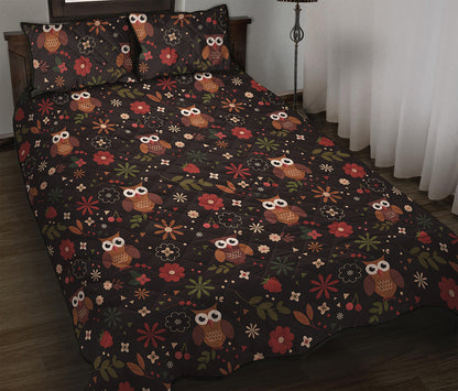 Cute Owl Print Quilt Bed Set