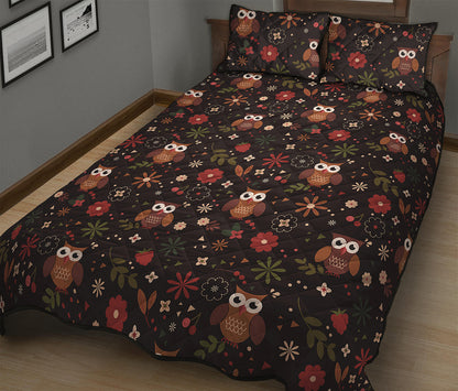 Cute Owl Print Quilt Bed Set