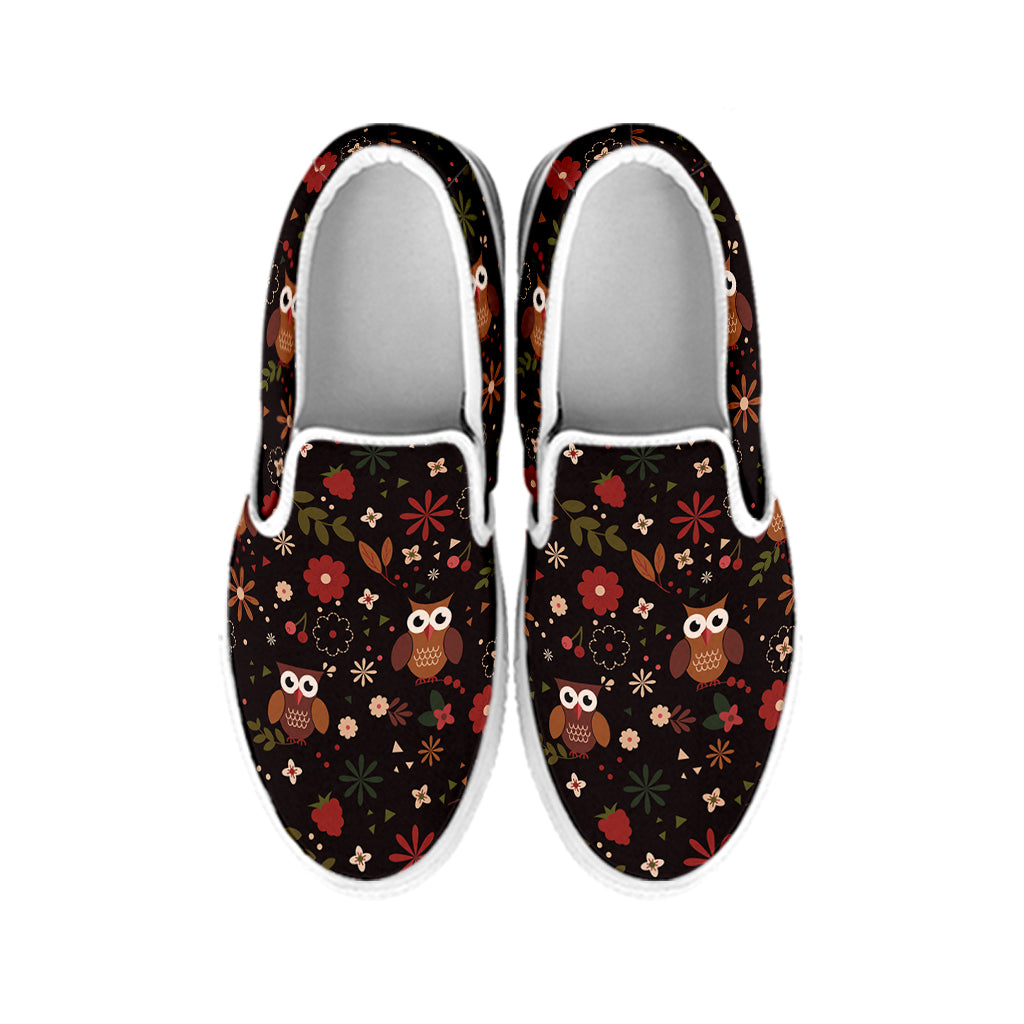 Cute Owl Print White Slip On Shoes