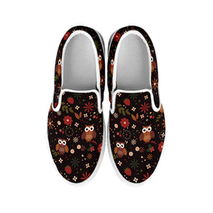 Cute Owl Print White Slip On Shoes