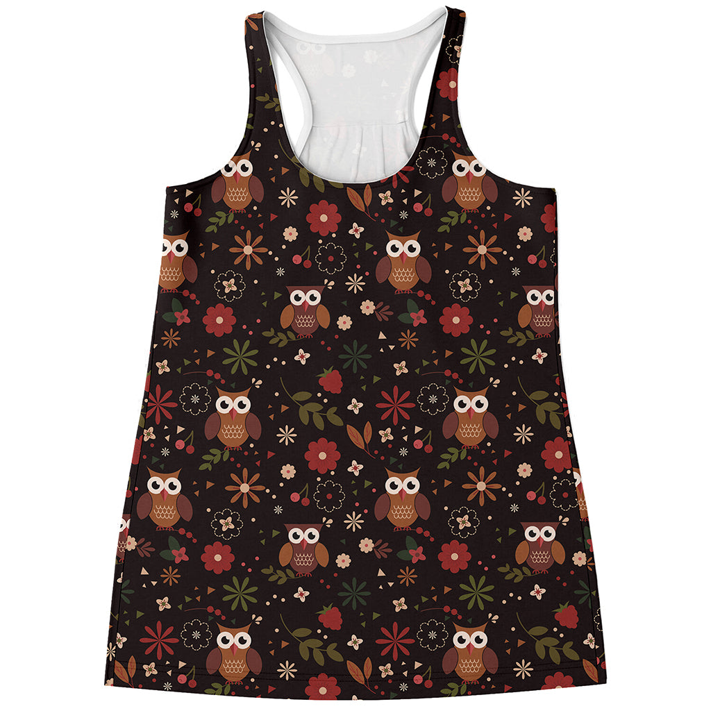 Cute Owl Print Women's Racerback Tank Top