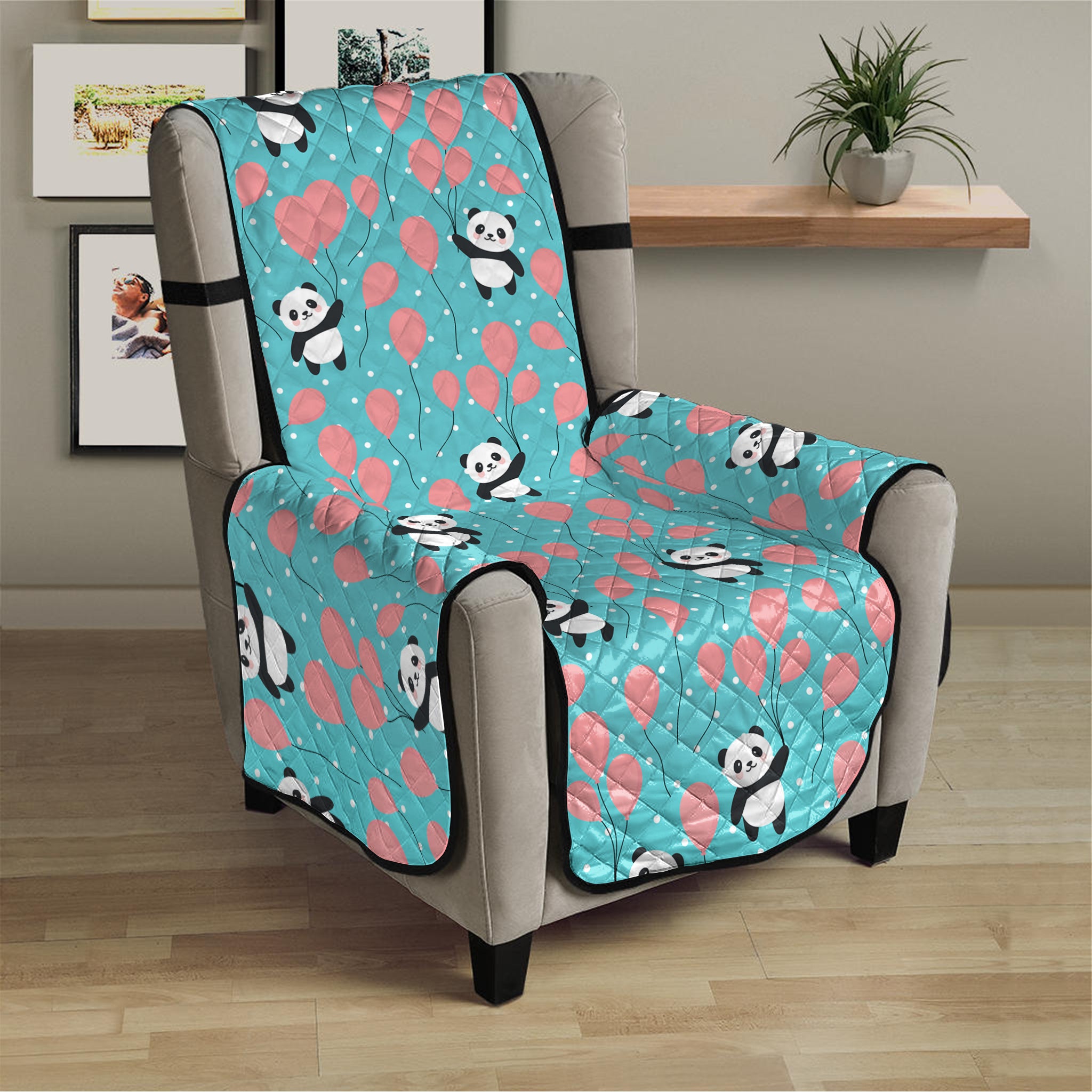 Cute Panda And Balloon Pattern Print Armchair Protector