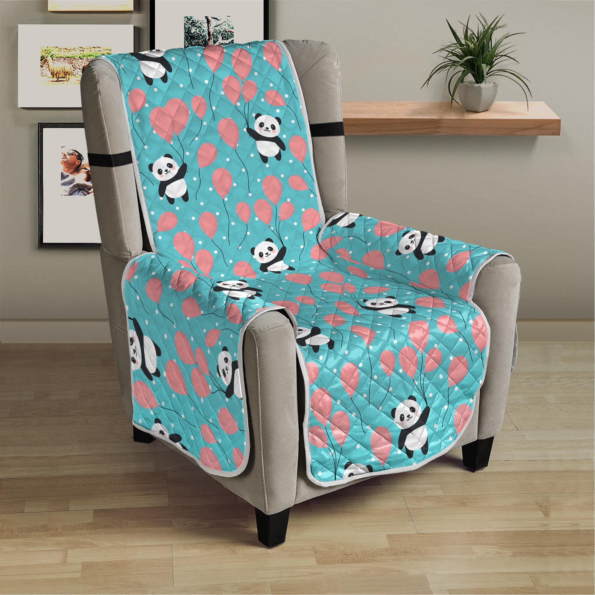 Cute Panda And Balloon Pattern Print Armchair Protector