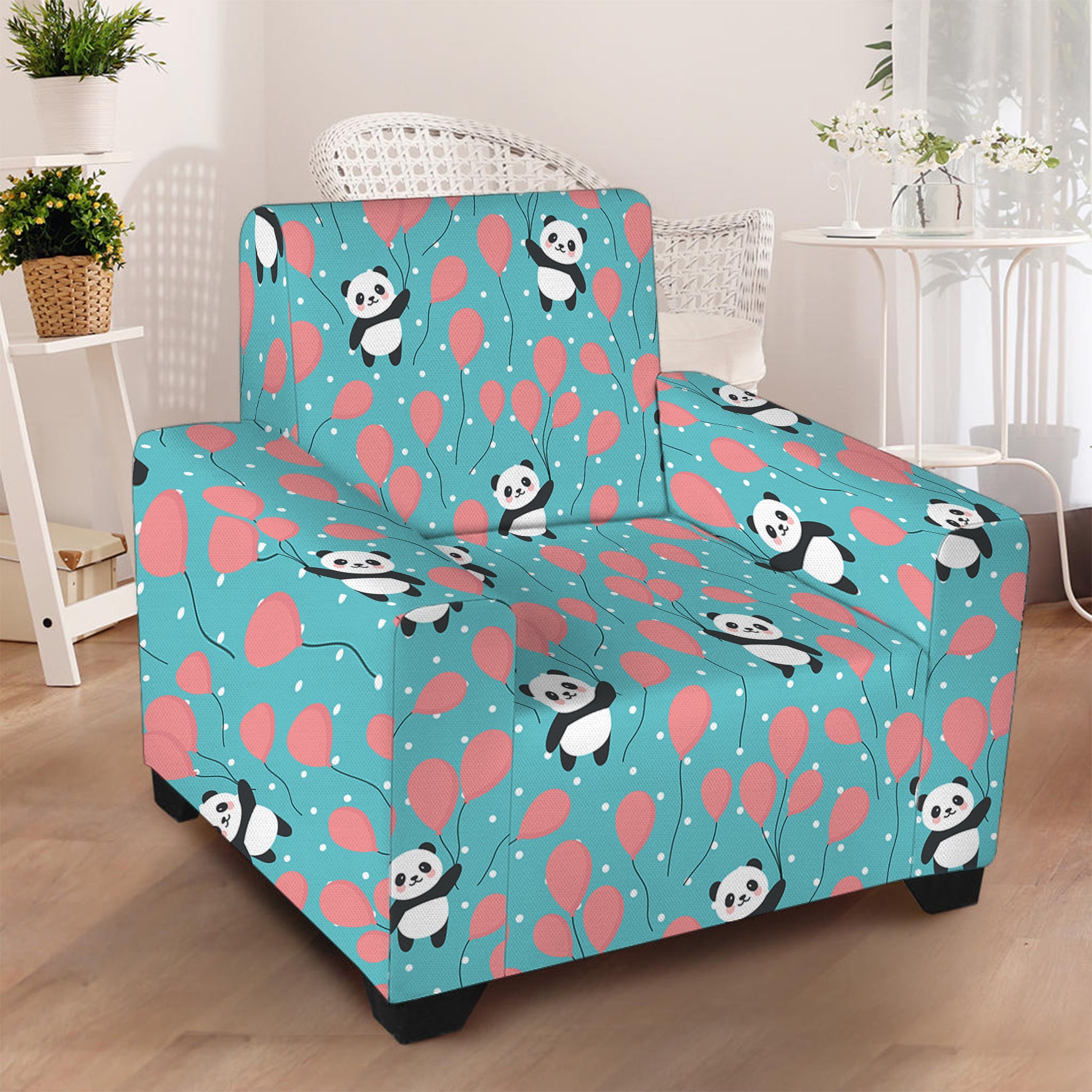 Cute Panda And Balloon Pattern Print Armchair Slipcover