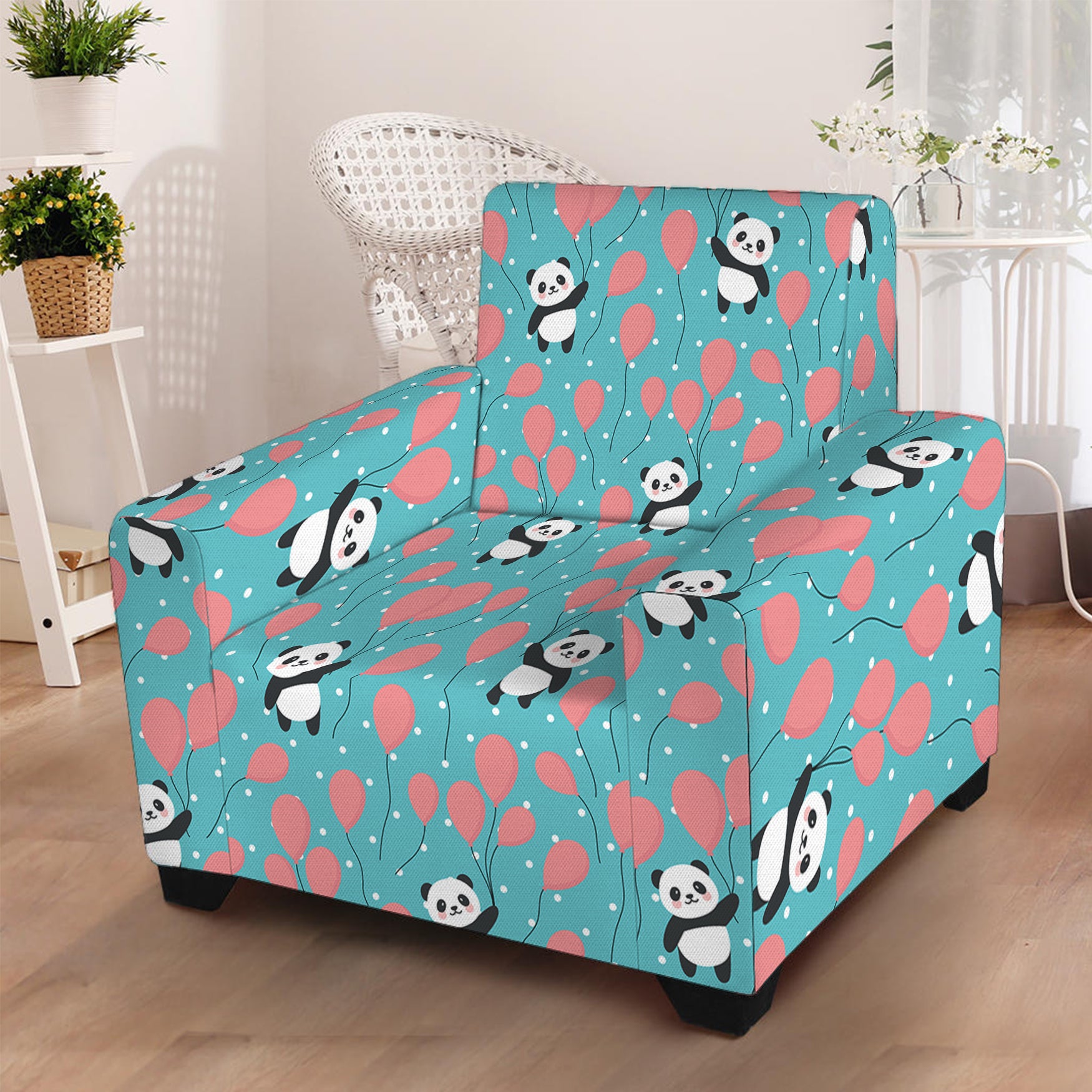 Cute Panda And Balloon Pattern Print Armchair Slipcover